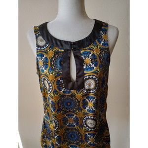 6 Degrees Top Women's Blue and Gold Satin Round Neck Sleeveless Pullover Size L